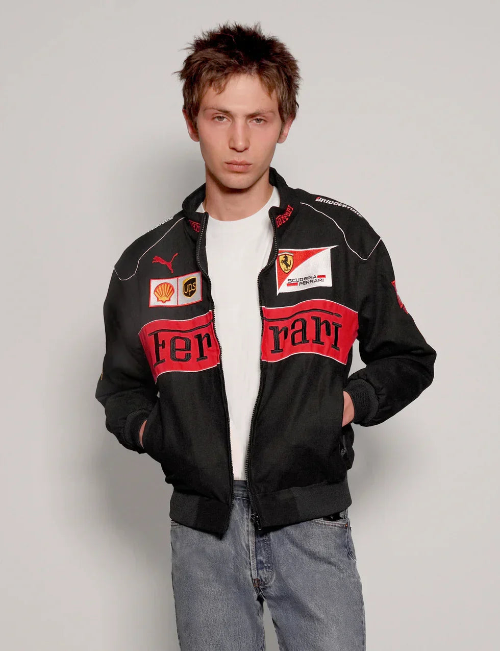 Darkcity Black Ferrari Racing Jacket – Luxury Motorsport-Inspired Streetwear