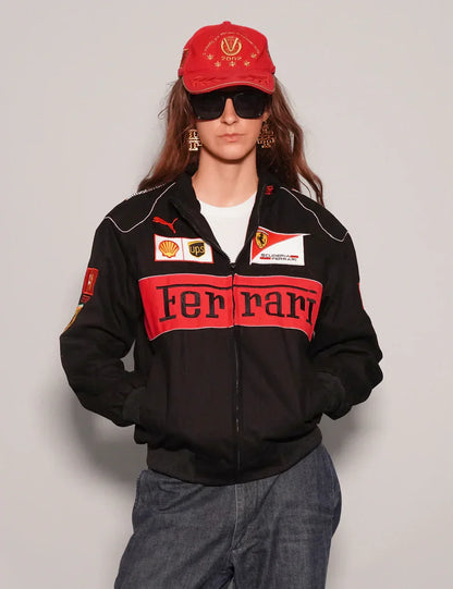 Darkcity Black Grand Prix Racing Jacket – Ferrari-Inspired Design