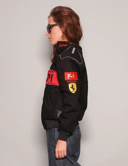 Darkcity Black Grand Prix Racing Jacket – Ferrari-Inspired Design