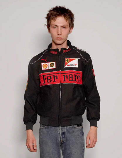 Darkcity Black Ferrari Racing Jacket – Luxury Motorsport-Inspired Streetwear