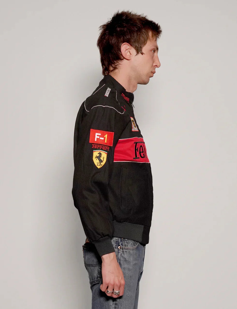Darkcity Black Ferrari Racing Jacket – Luxury Motorsport-Inspired Streetwear