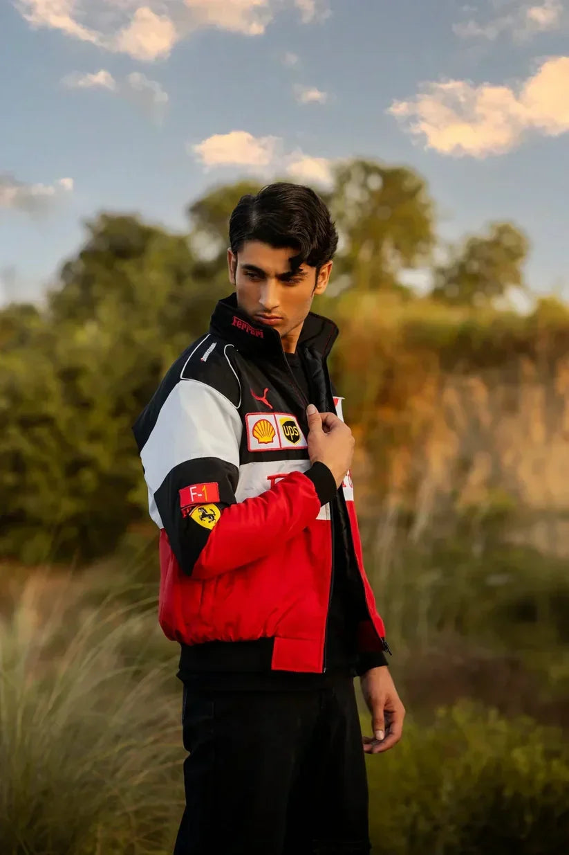 Darkcity Tri-Color Ferrari Racing Jacket – Premium Motorsport Streetwear