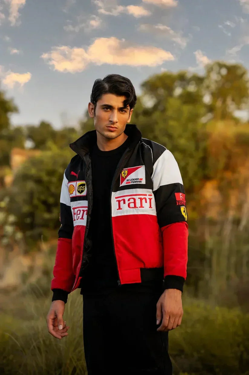 Darkcity Tri-Color Ferrari Racing Jacket – Premium Motorsport Streetwear