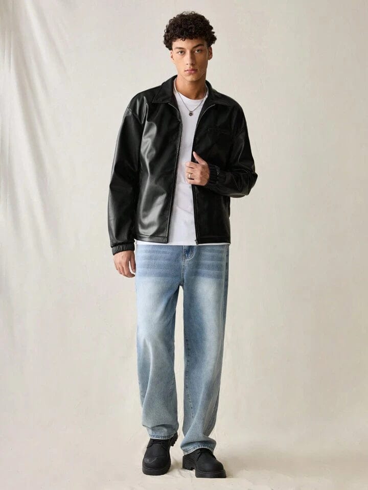Black leather simple jacket