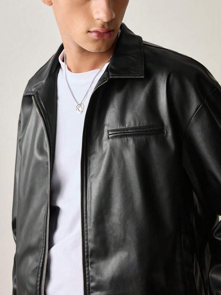 Black leather simple jacket