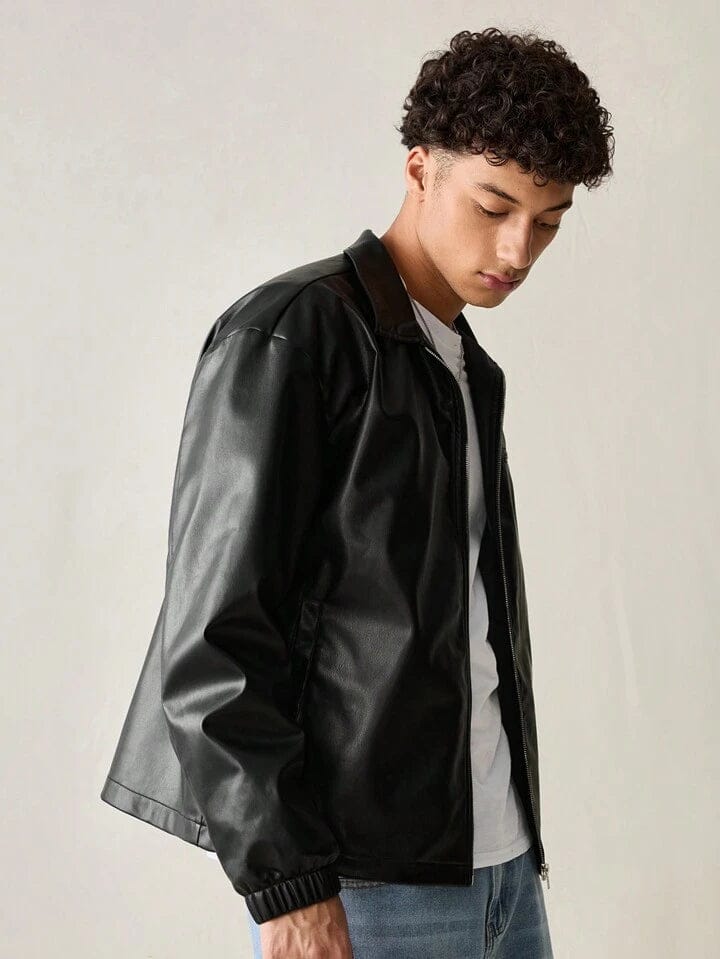 Black leather simple jacket
