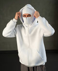 Darkcity White Balaclava Hoodie – Streetwear Masked Pullover for Men & Women