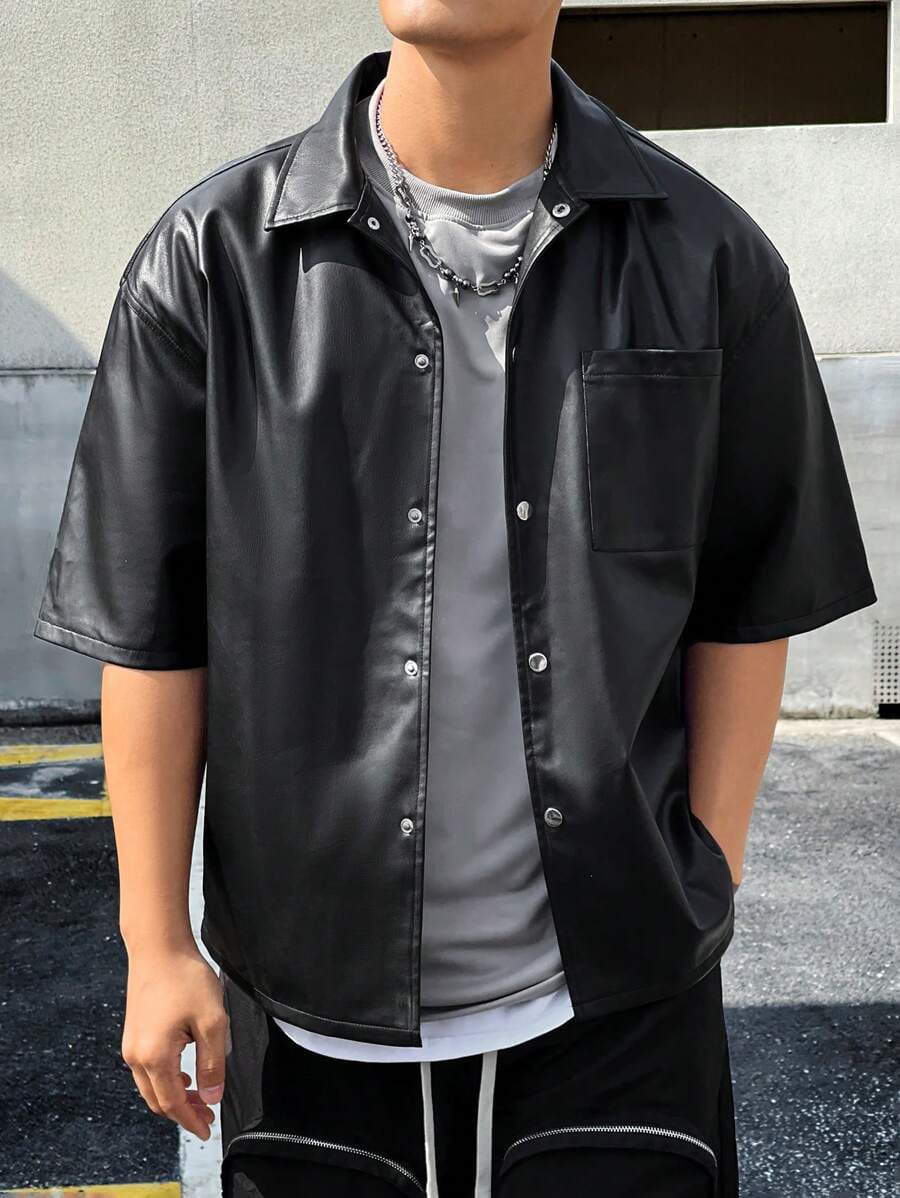 Darkcity Half Sleeve Faux Leather Jacket – Modern Streetwear Layer for Men & Women