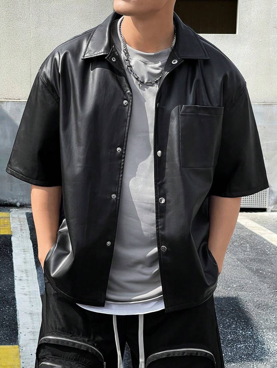 Darkcity Half Sleeve Faux Leather Jacket – Modern Streetwear Layer for Men & Women