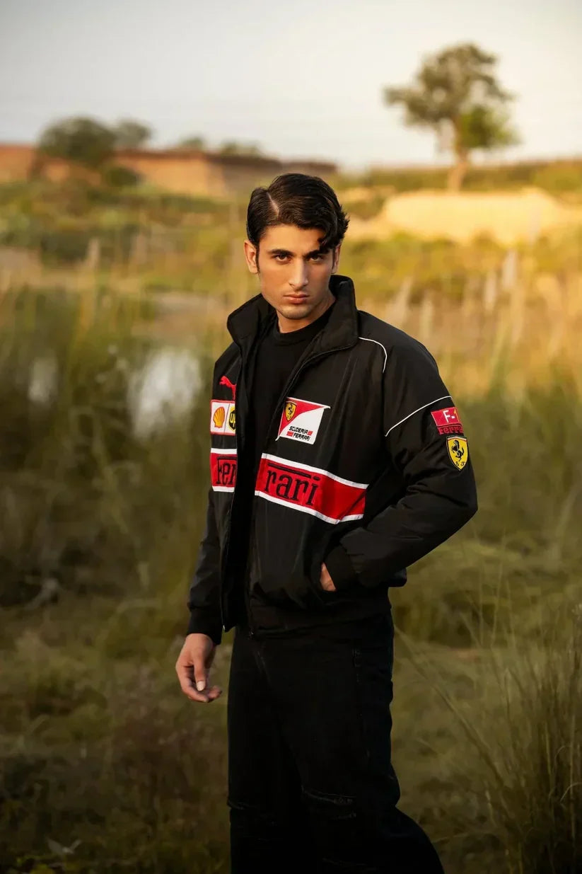 Darkcity Black Ferrari Racing Jacket – Premium Motorsport Streetwear