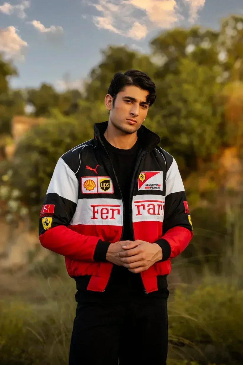 Darkcity Tri-Color Ferrari Racing Jacket – Premium Motorsport Streetwear