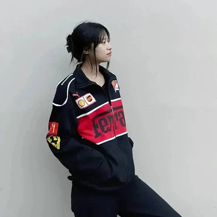 Black Ferrari Racing Jacket – Darkcity Street Performance Edition