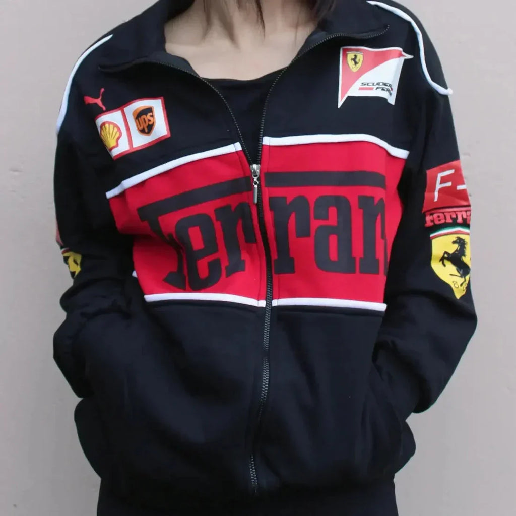 Black Ferrari Racing Jacket – Darkcity Street Performance Edition