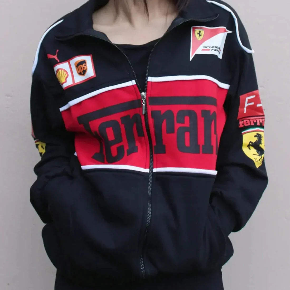 Black Ferrari Racing Jacket – Darkcity Street Performance Edition