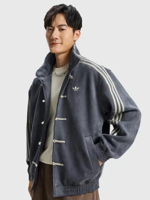 Darkcity Striped Button Chinese Jacket – Modern Harajuku Fusion (Grey)